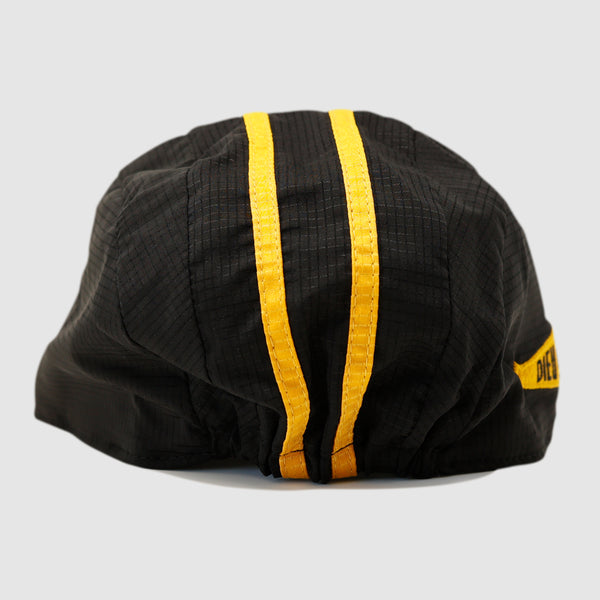 Black and yellow cycling cap